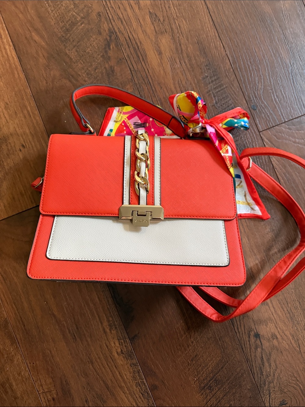 ALDO Coral and Cream Chain Accent Crossbody Bag